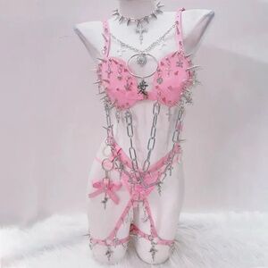 Pastel Goth Kawaii spike harness chain o-rings Medium MudSweet